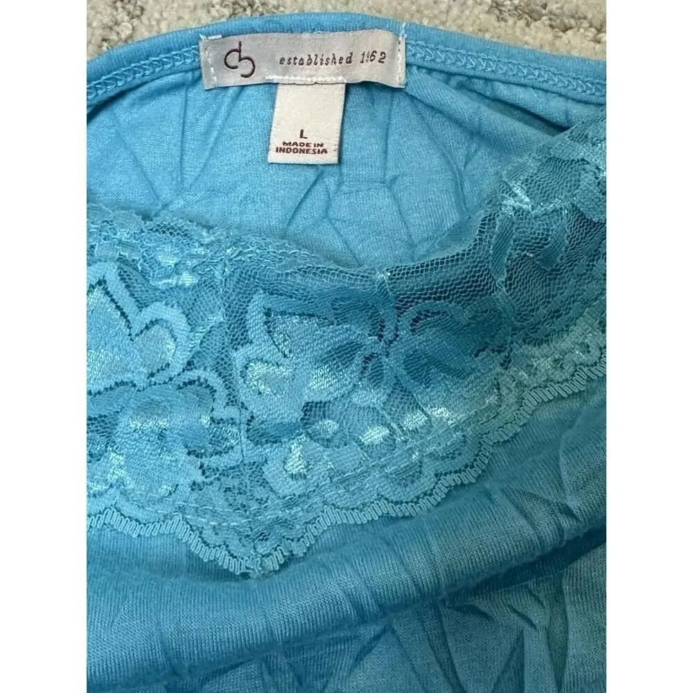 Lace Trim Cami Top Size L Crinkle Turquoise Layering Tank Y2K Fairycore Coquette - Picture 5 of 9